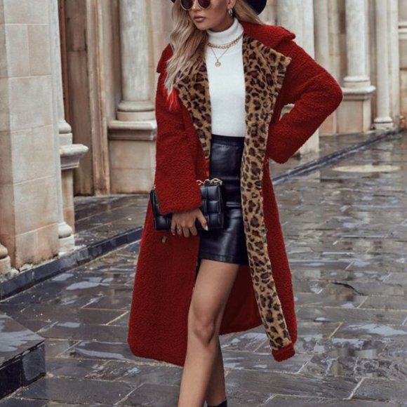 Leopard Panel Double Breasted Teddy Coat - Picture 2 of 6